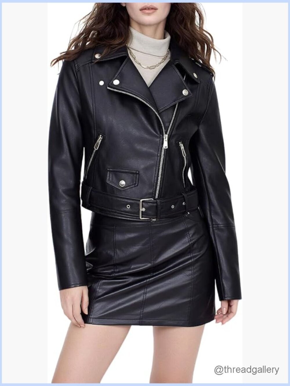 Faux Leather Moto Jacket Cropped Quilted Notch Lapel Zip
